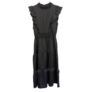 2/$30 Monteau Los Angelos - Black Ruffle High Neck Sleeveless Tiered Midi Dress